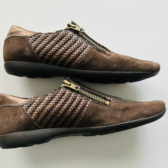 Sesto Meucci Suede Woven Leather Double Zip Fashion Sneaker Size 8.5N - Picture 1 of 5